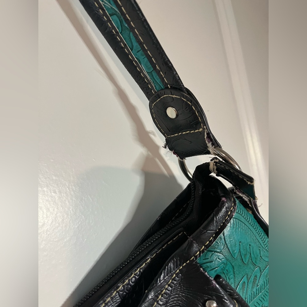 Tooled Leather Laser Cut Purse Feather Country Western Handbag Shoulder Bag - Picture 10 of 16